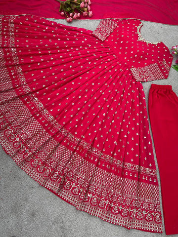 Elegant Dark Pink Color Embroidery Work Anarkali Gown