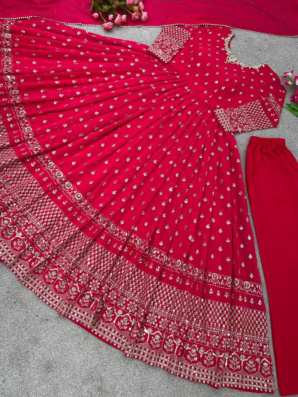 Elegant Dark Pink Color Embroidery Work Anarkali Gown