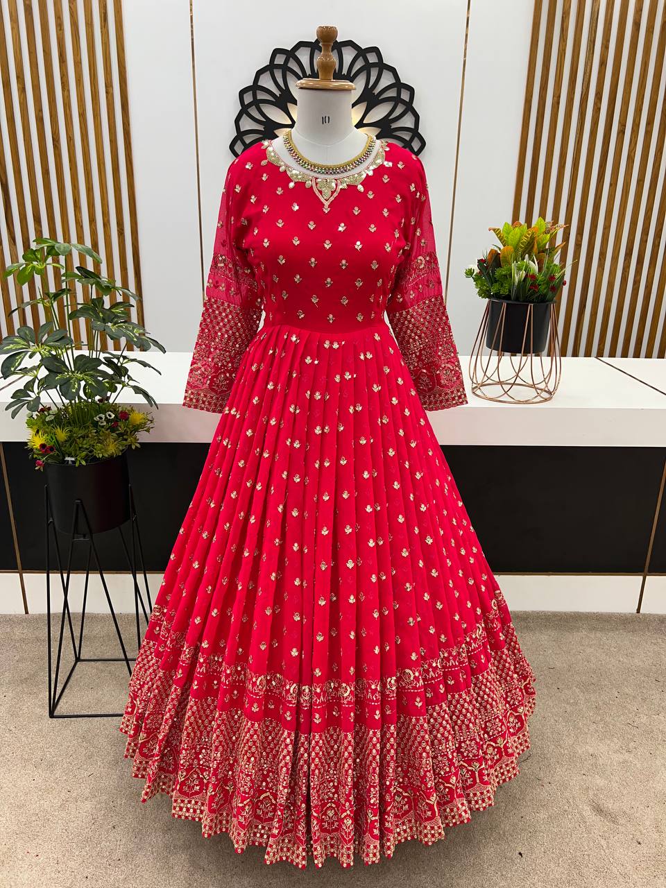 Elegant Dark Pink Color Embroidery Work Anarkali Gown