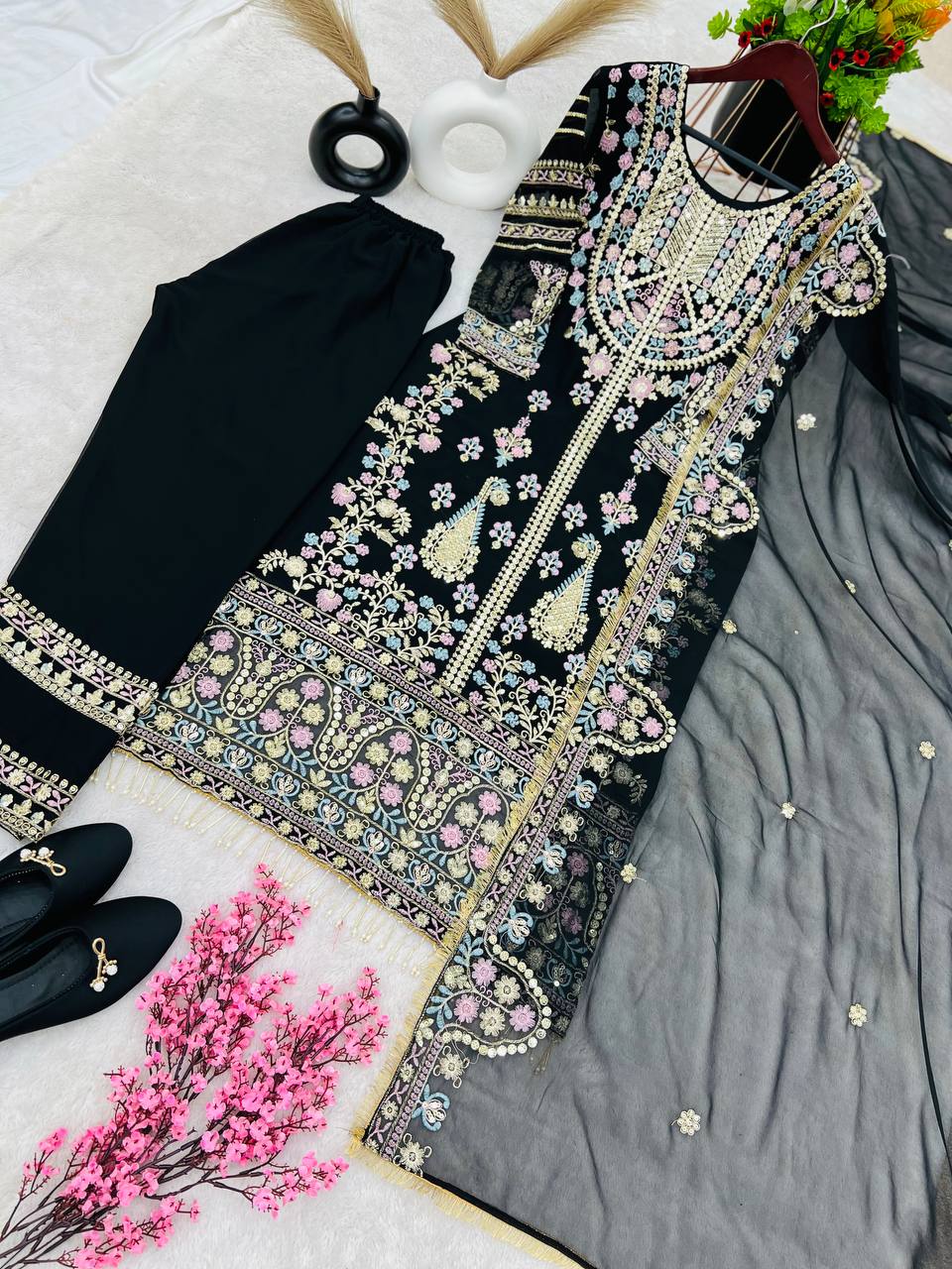 Fantastic Black Sequence Work Salwar Suit