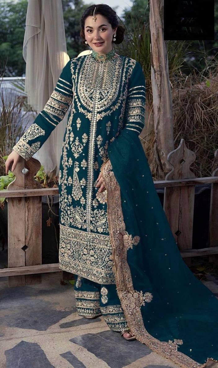 Fantastic Teal Blue Sequence Work Salwar Suit