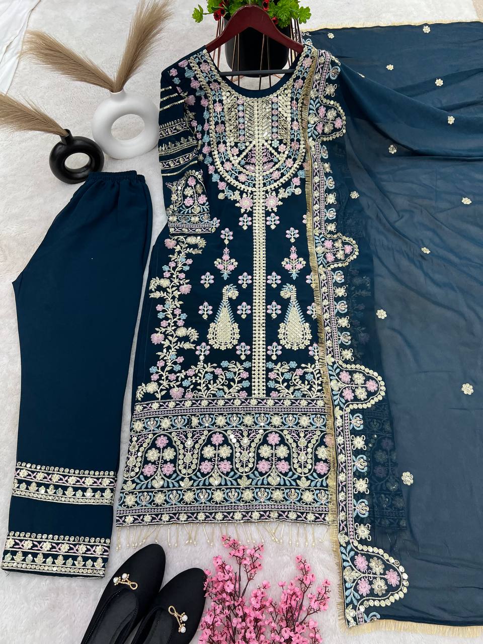 Fantastic Teal Blue Sequence Work Salwar Suit