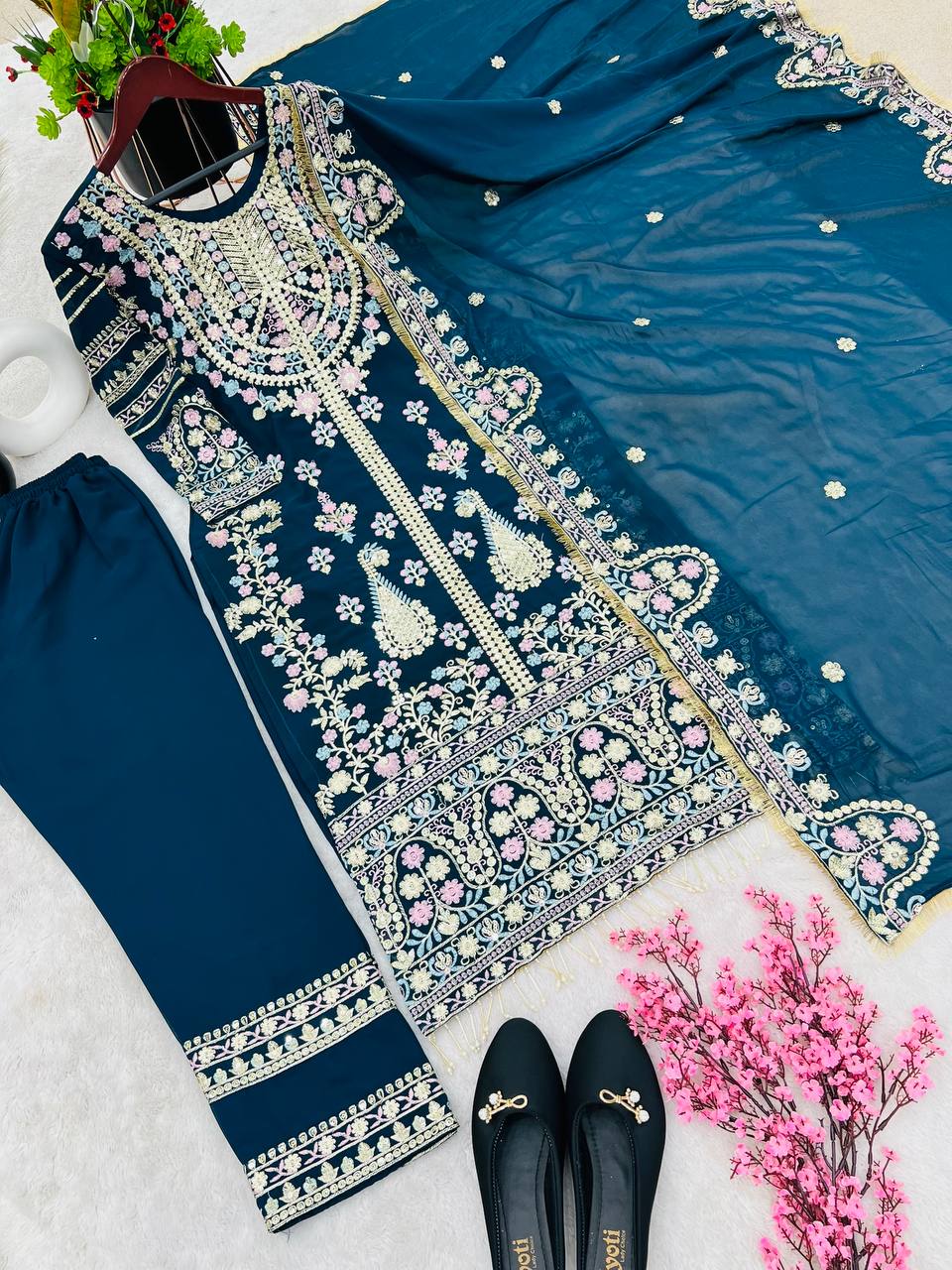 Fantastic Teal Blue Sequence Work Salwar Suit