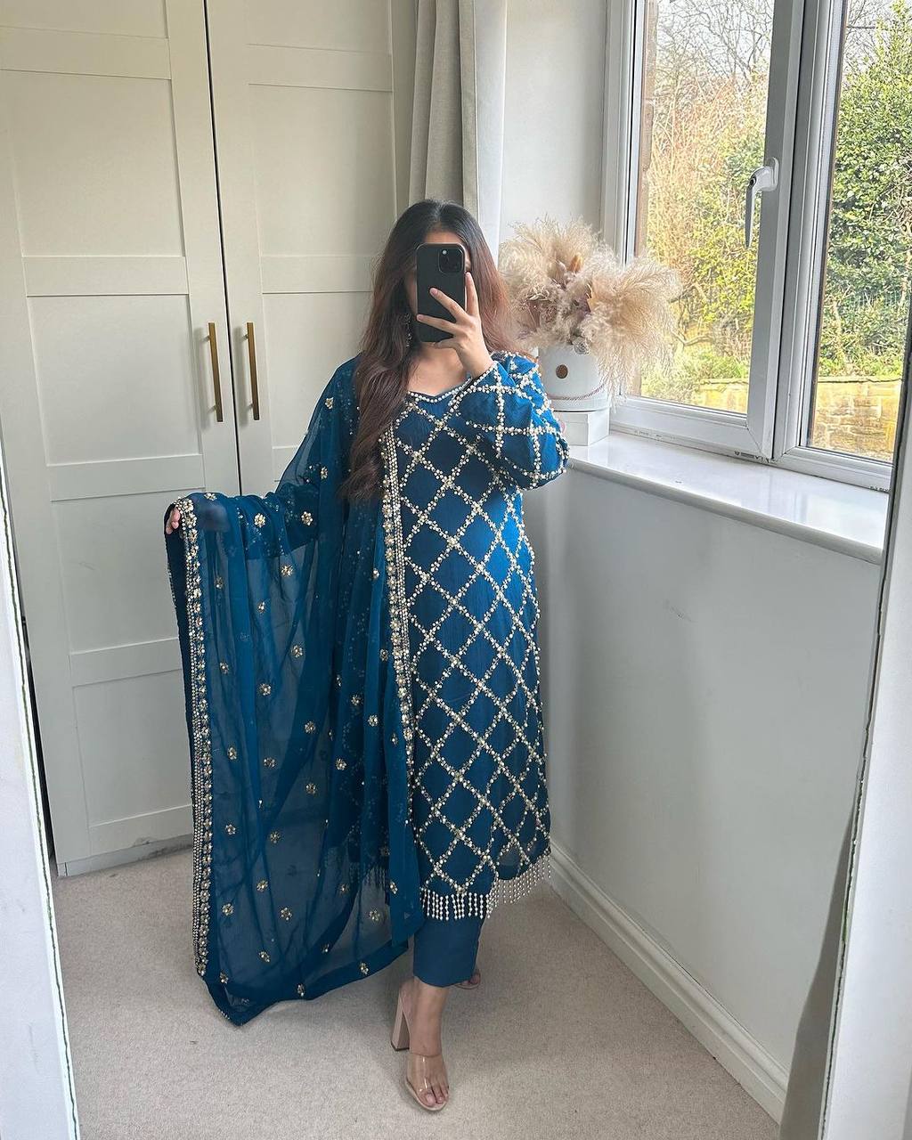 Innovative Work Blue Salwar Suit With Dupatta