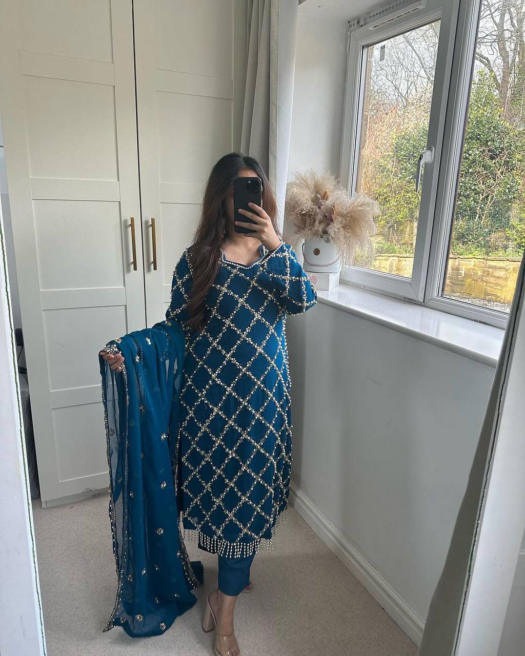 Innovative Work Blue Salwar Suit With Dupatta