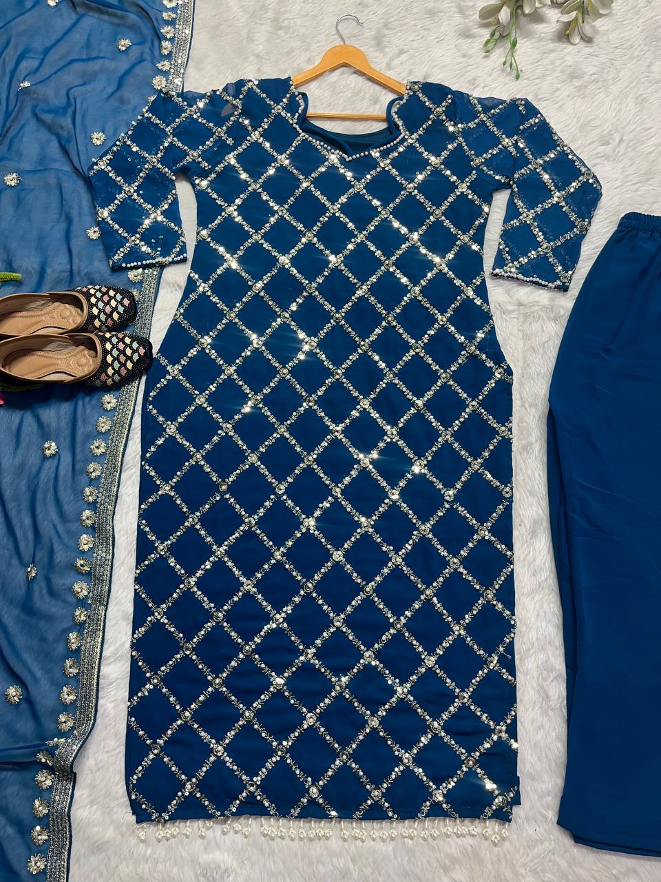 Innovative Work Blue Salwar Suit With Dupatta