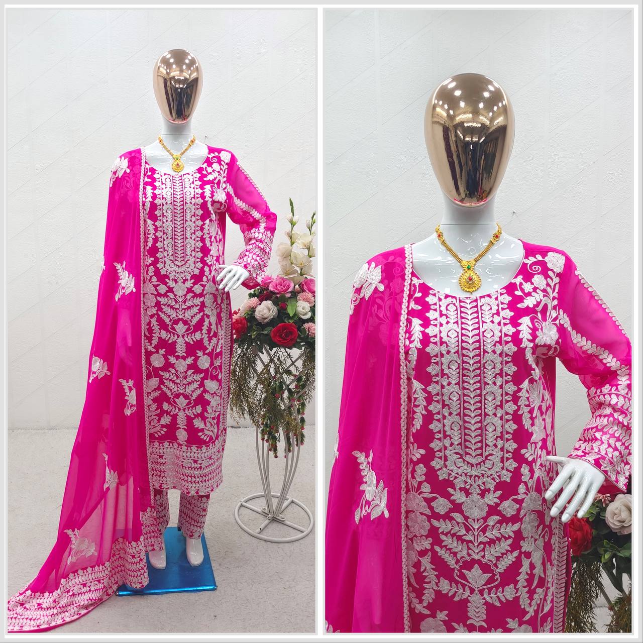 Alluring Pink Color Thread Embroidery Work Salwar Suit