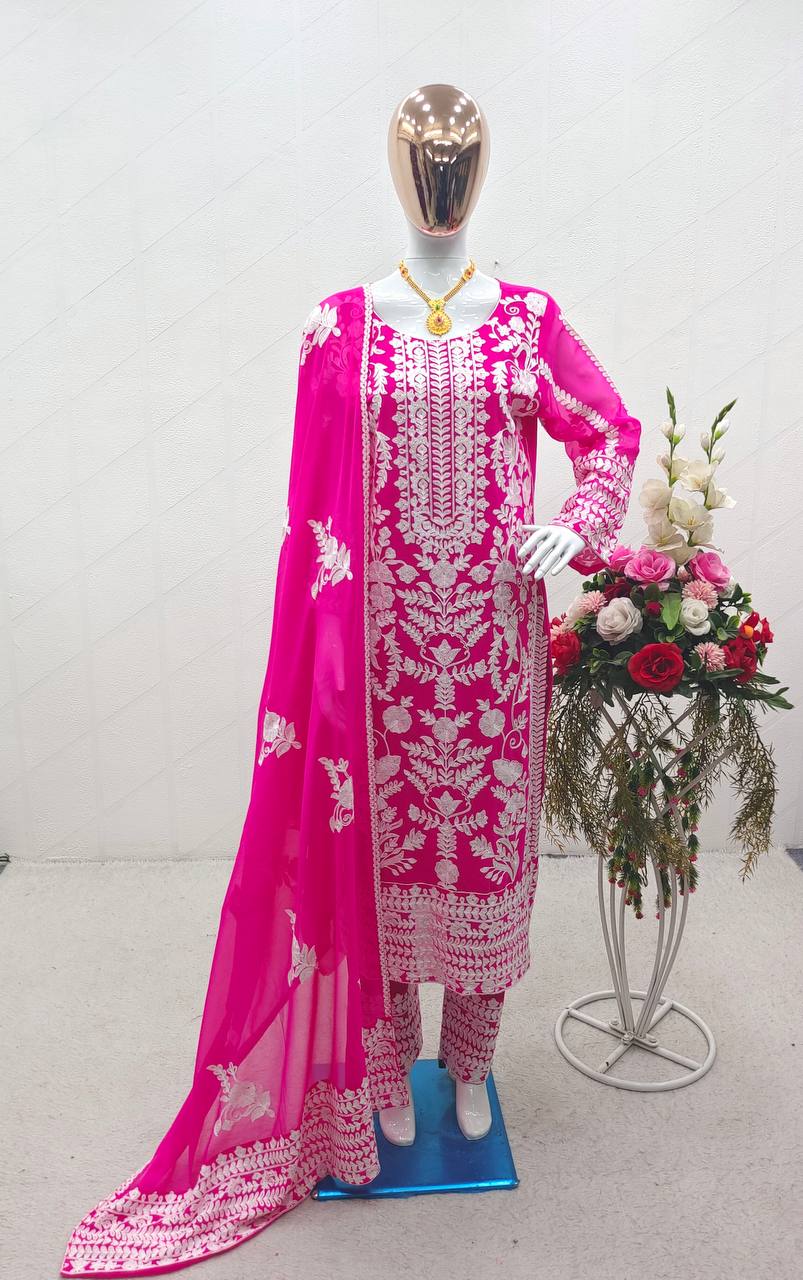 Alluring Pink Color Thread Embroidery Work Salwar Suit