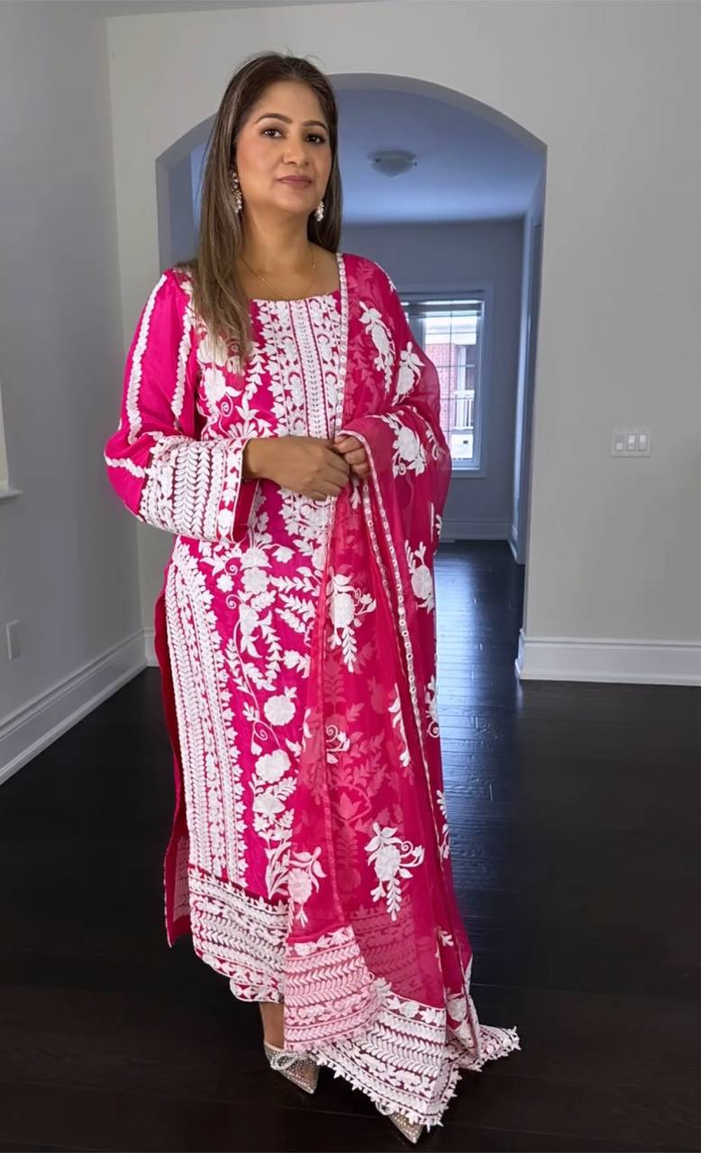 Alluring Pink Color Thread Embroidery Work Salwar Suit
