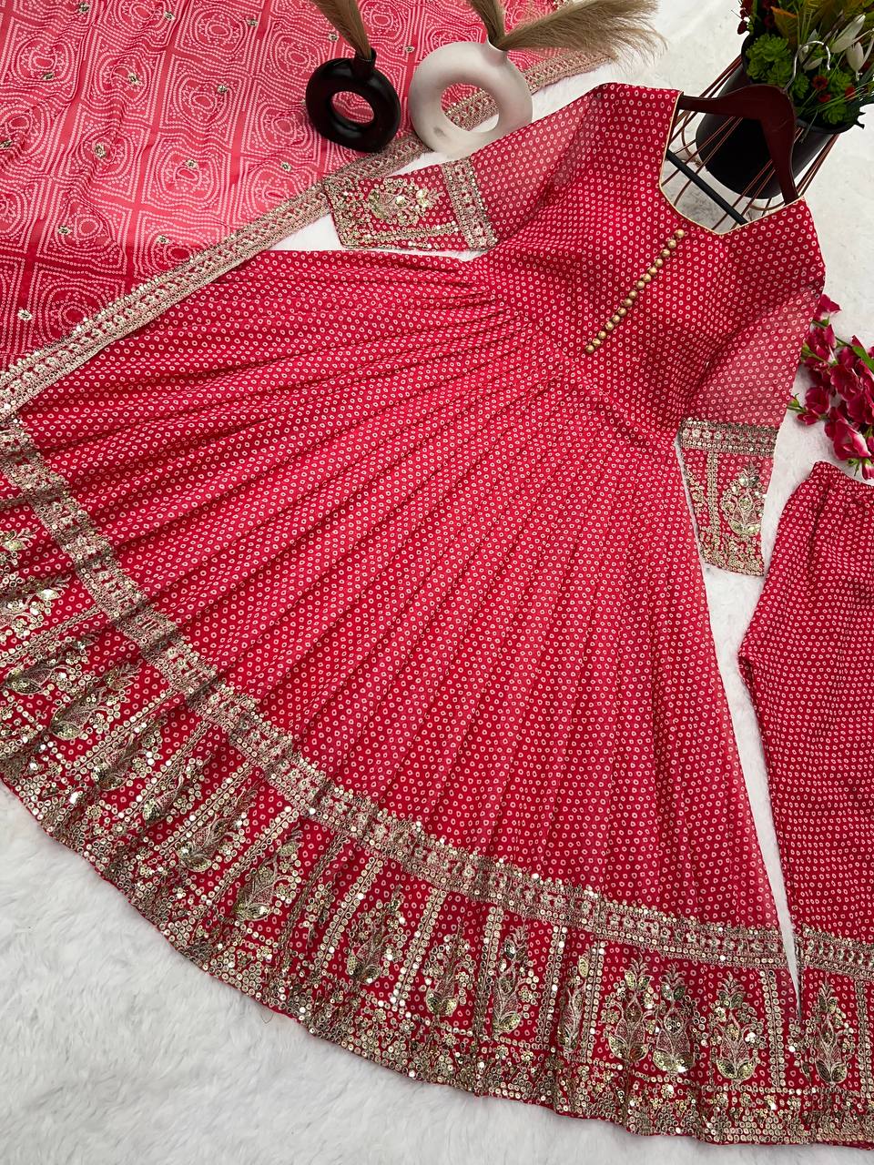 Digital Print Work Red Color Anarkali Gown