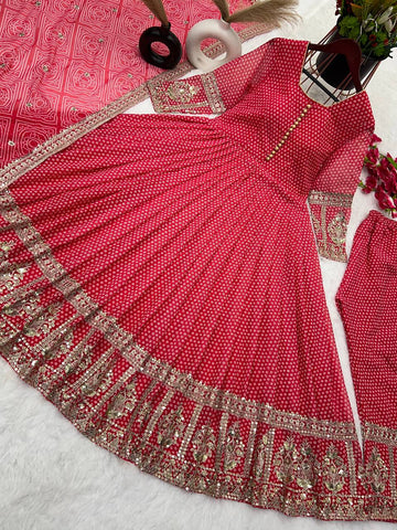 Digital Print Work Red Color Anarkali Gown