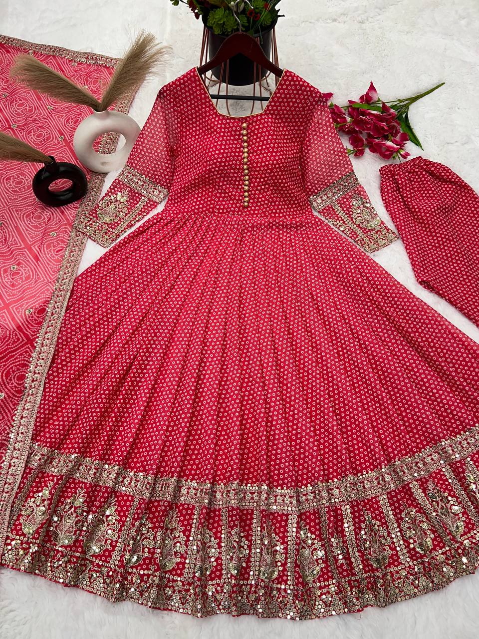 Digital Print Work Red Color Anarkali Gown