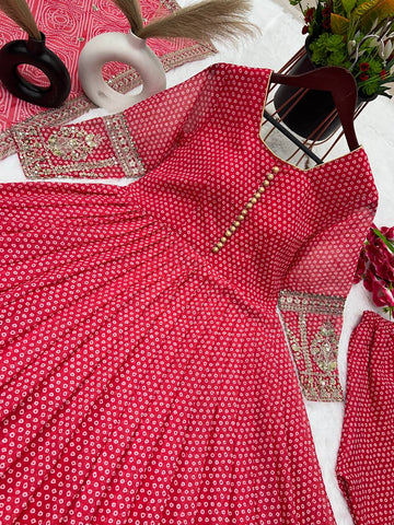 Digital Print Work Red Color Anarkali Gown