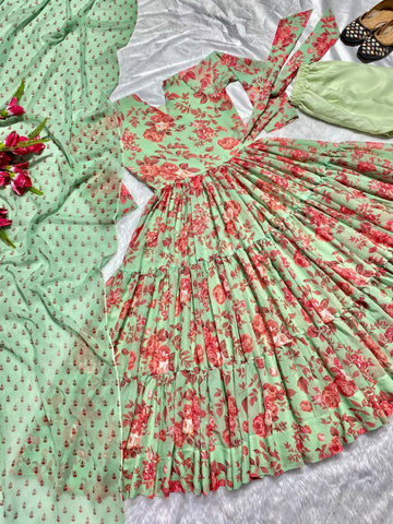 Exclusive Pista Color Digital Printed Anarkali Gown