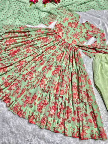 Exclusive Pista Color Digital Printed Anarkali Gown