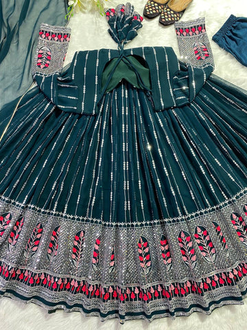Party Wear Teal Blue Color Anarkali Gown
