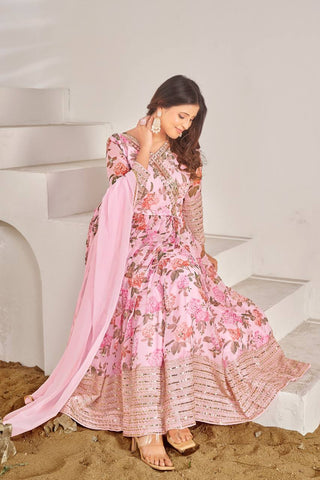 Stylish Light Pink Color Embroidery Sequence Work Gown