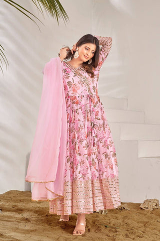 Stylish Light Pink Color Embroidery Sequence Work Gown