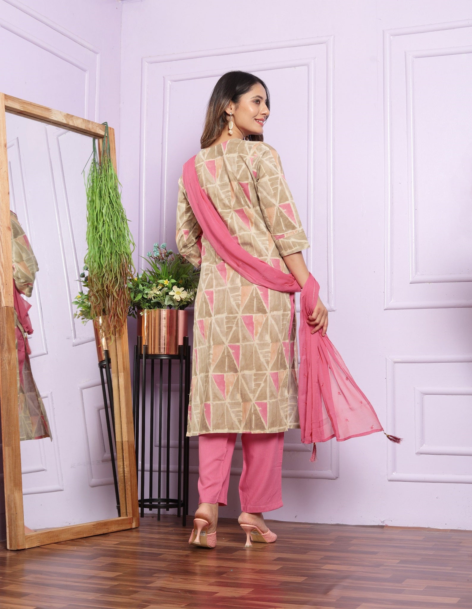 Graceful Pink Color Hand Work Kurta Set With Dupatta
