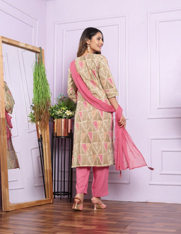 Graceful Pink Color Hand Work Kurta Set With Dupatta