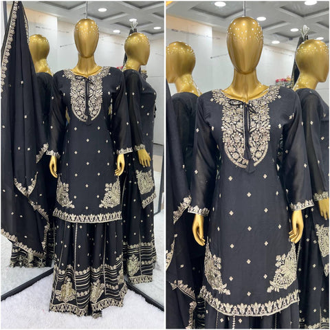 Function Wear Black Color Sharara Suit